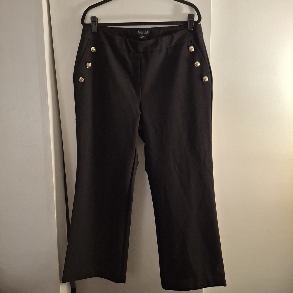 Rachel Zoe Women's Black Wide-Leg Pants with Gold Buttons